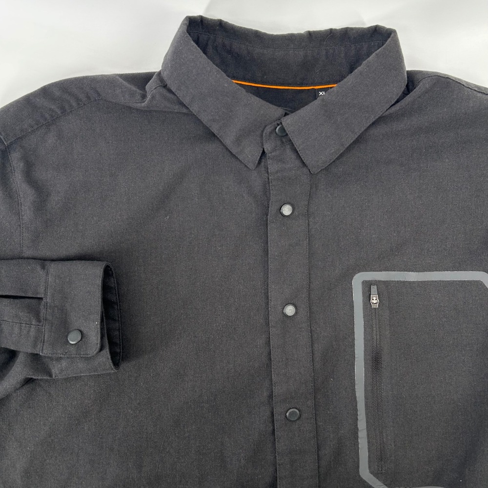 Orvis Snap Front Shirt Mens XL Black Active Fit Bonded Zip Pocket Hiking Travel